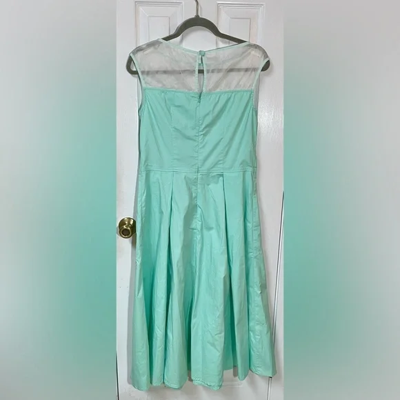 Eshakti Dress Size Large 12 Embroidered Teal Sheer Neckline Floral Lined - Picture 3 of 11
